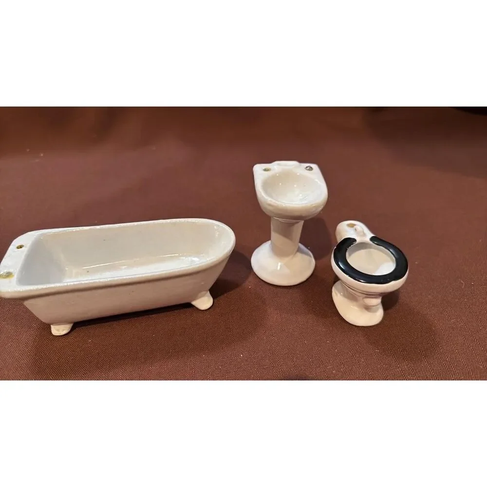Vintage Porcelain Doll Furniture Sink , Bath Tub & Toilet